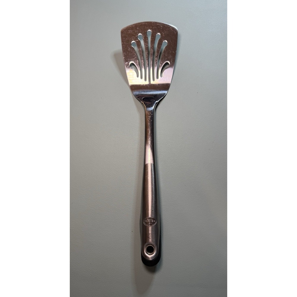 Revere Ware Stainless Steel Silver Spatula Black Silicon Grip Heavy USED Vintage